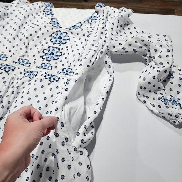 Boden Flossie Swiss Dot Embroidered Floral Midi Dress White and Blue Size 18R - Picture 14 of 15
